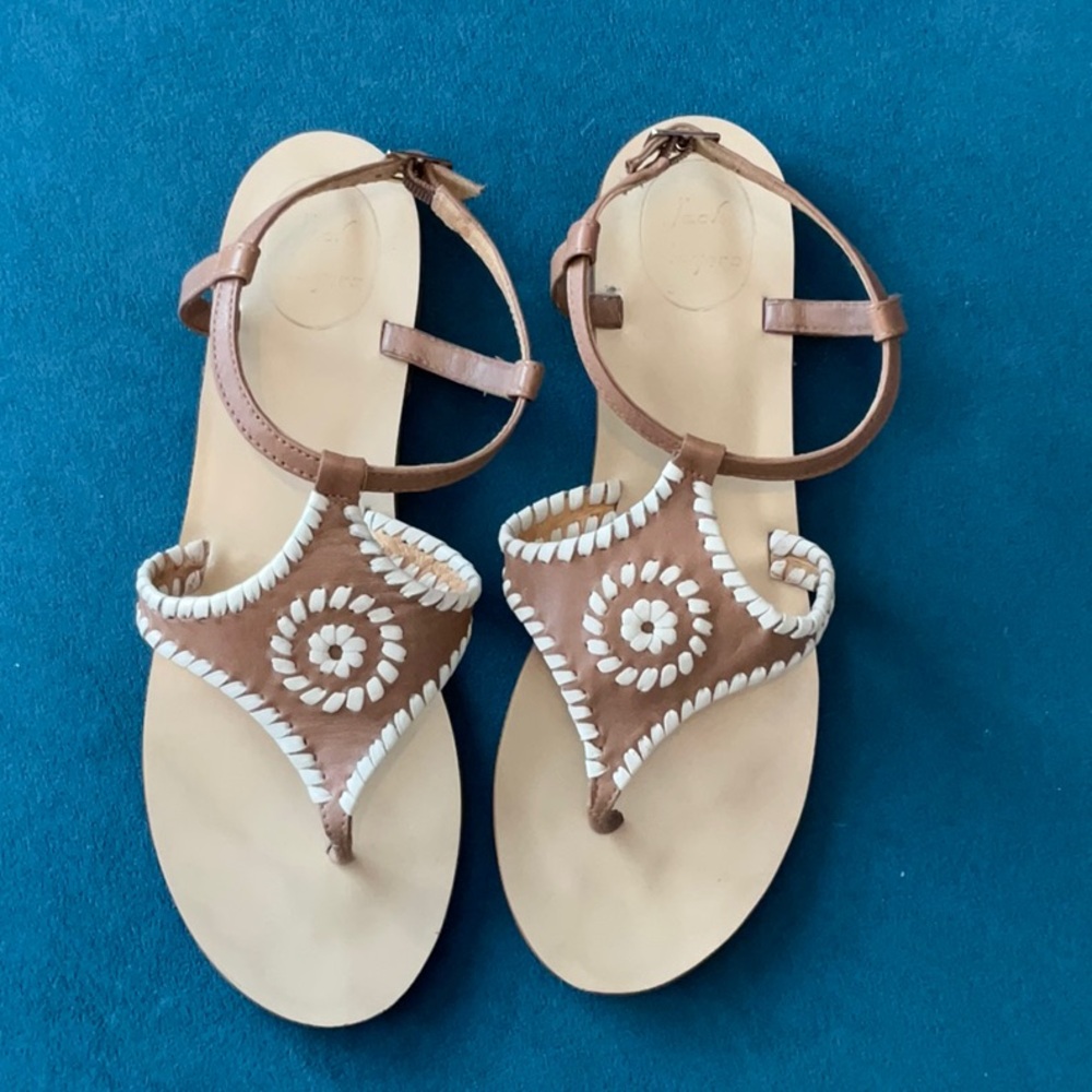 Jack Rogers Brown and Cream Sandals with Ankle Straps